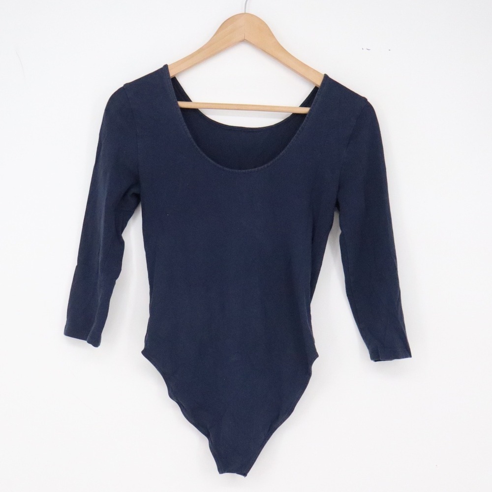 American Apparel Bodysuit Womens S Scoop Neck Navy Blue 3/4 Sleeve Excellent